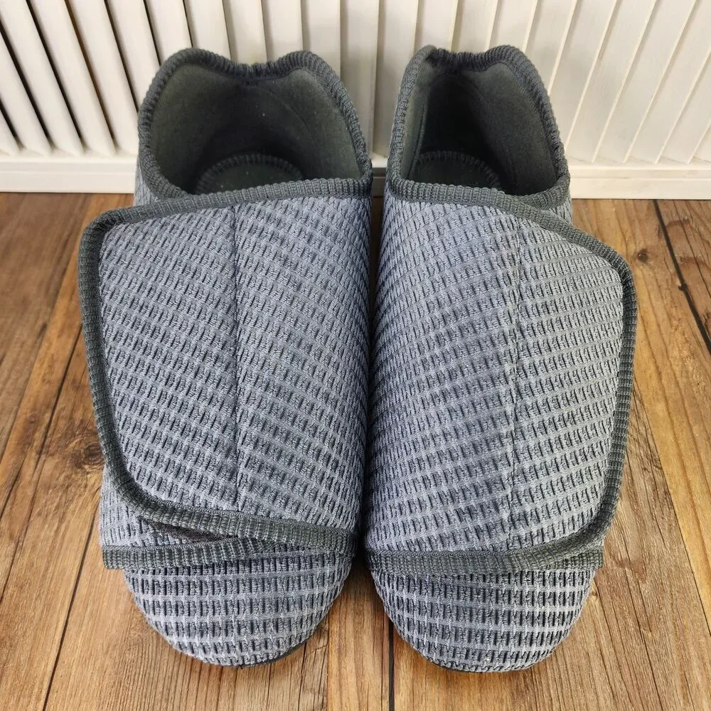 Silverts Slip Resistant Slippers Mens Sz 13 Blue Adjustable Senior Comfort Shoes
